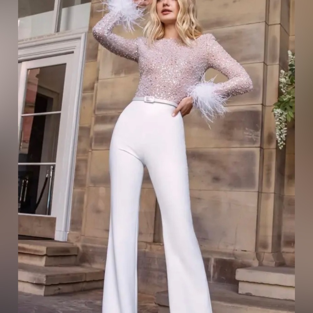 Womens sequin and feather jumpsuit